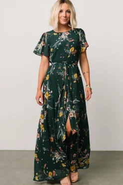 Baltic Born Naomi Short Sleeve Maxi Dress | Dark Green Floral