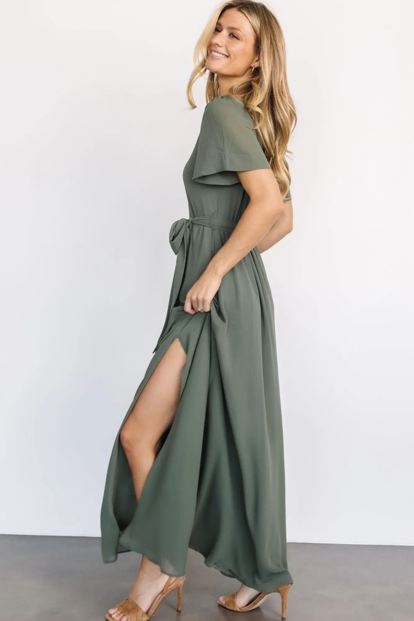 Baltic Born Naomi Short Sleeve Maxi Dress | Dark Sage