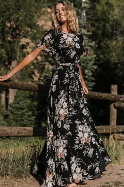 Baltic Born Naomi Short Sleeve Maxi Dress | Black Floral
