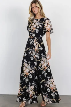 Baltic Born Naomi Short Sleeve Maxi Dress | Black Floral