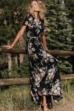 Baltic Born Naomi Short Sleeve Maxi Dress | Black Floral