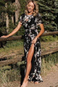 Baltic Born Naomi Short Sleeve Maxi Dress | Black Floral