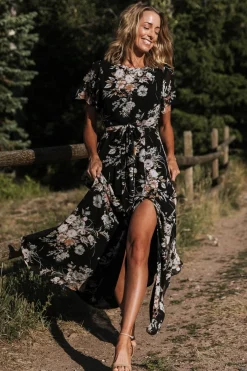 Baltic Born Naomi Short Sleeve Maxi Dress | Black Floral