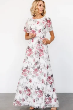 Baltic Born Naomi Short Sleeve Maxi Dress | Off White + Rose Floral