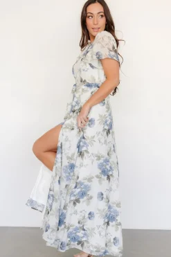 Baltic Born Naomi Short Sleeve Maxi Dress | Dusty Blue Floral