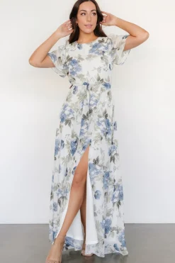 Baltic Born Naomi Short Sleeve Maxi Dress | Dusty Blue Floral