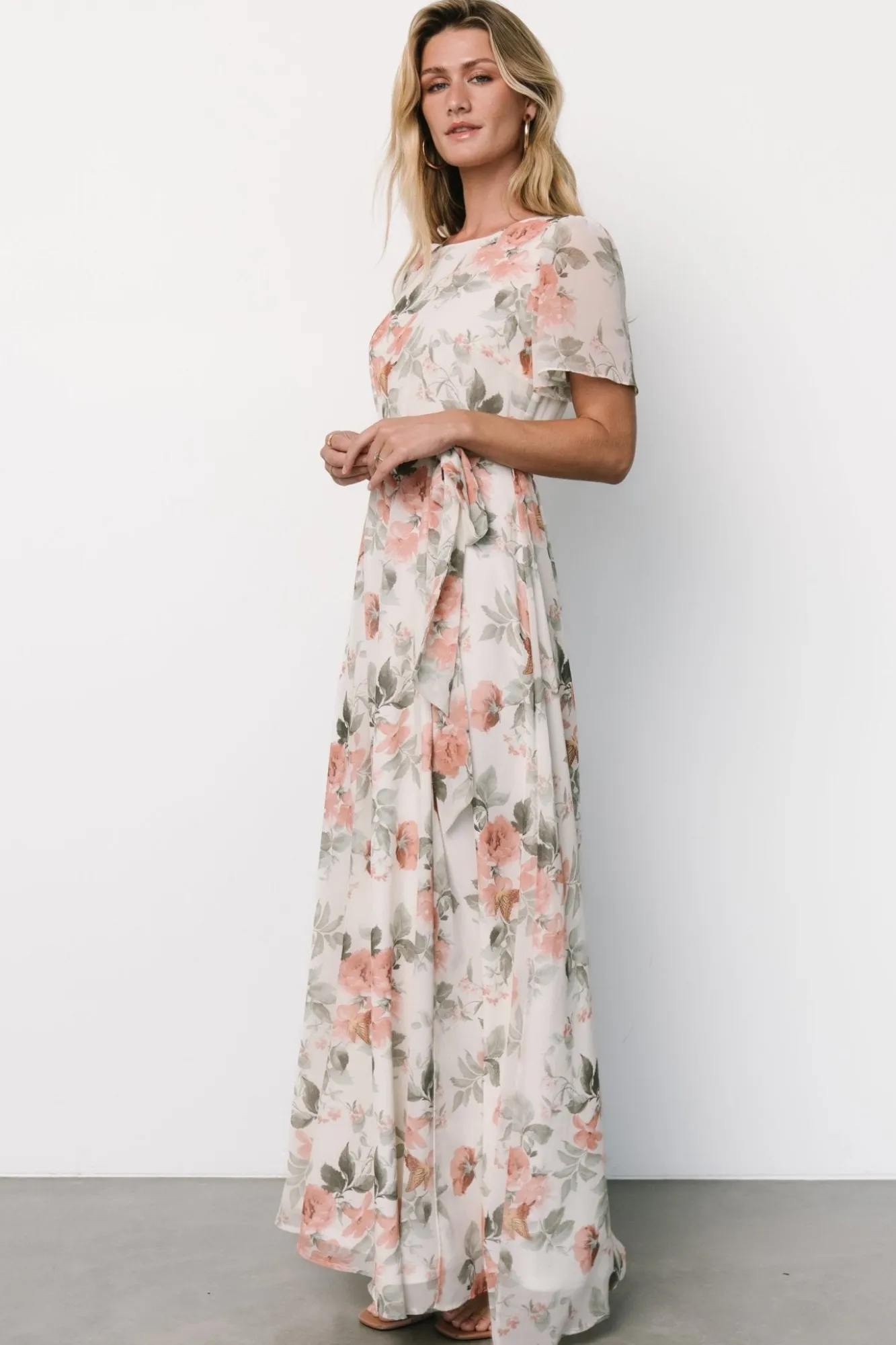 Baltic Born Naomi Short Sleeve Maxi Dress | Ivory + Coral Floral