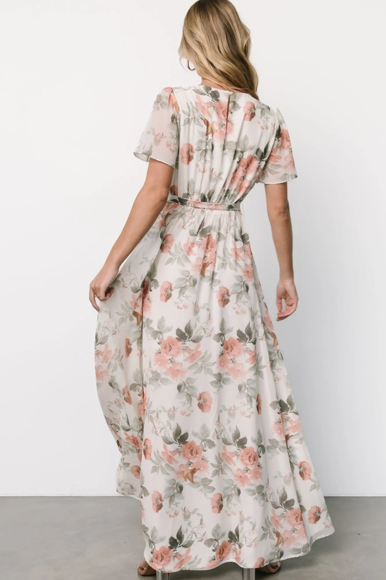 Baltic Born Naomi Short Sleeve Maxi Dress | Ivory + Coral Floral