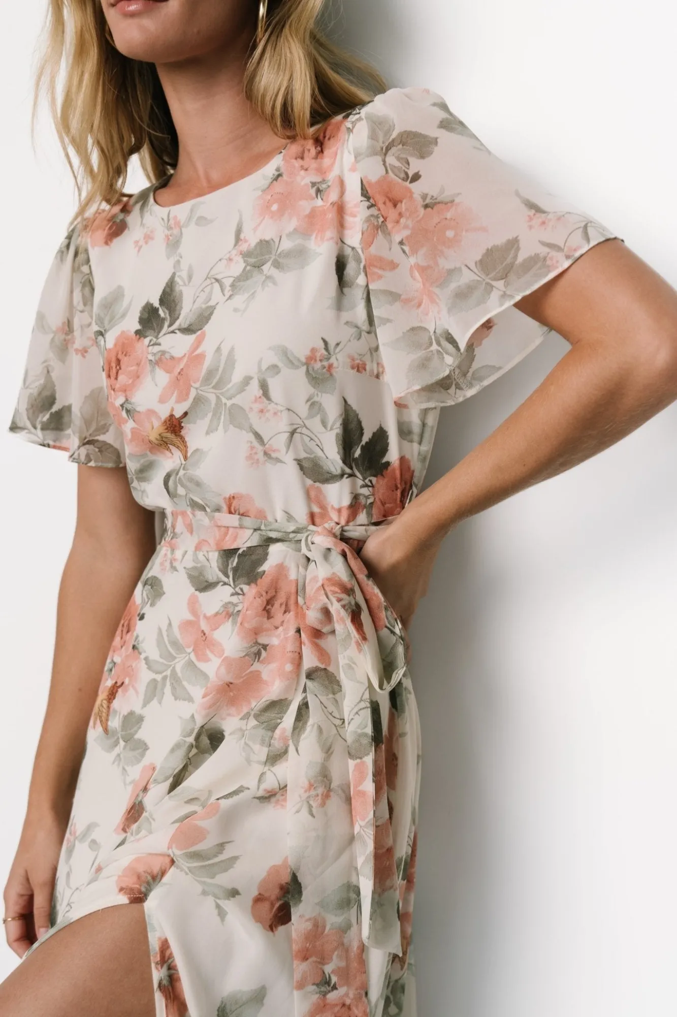 Baltic Born Naomi Short Sleeve Maxi Dress | Ivory + Coral Floral