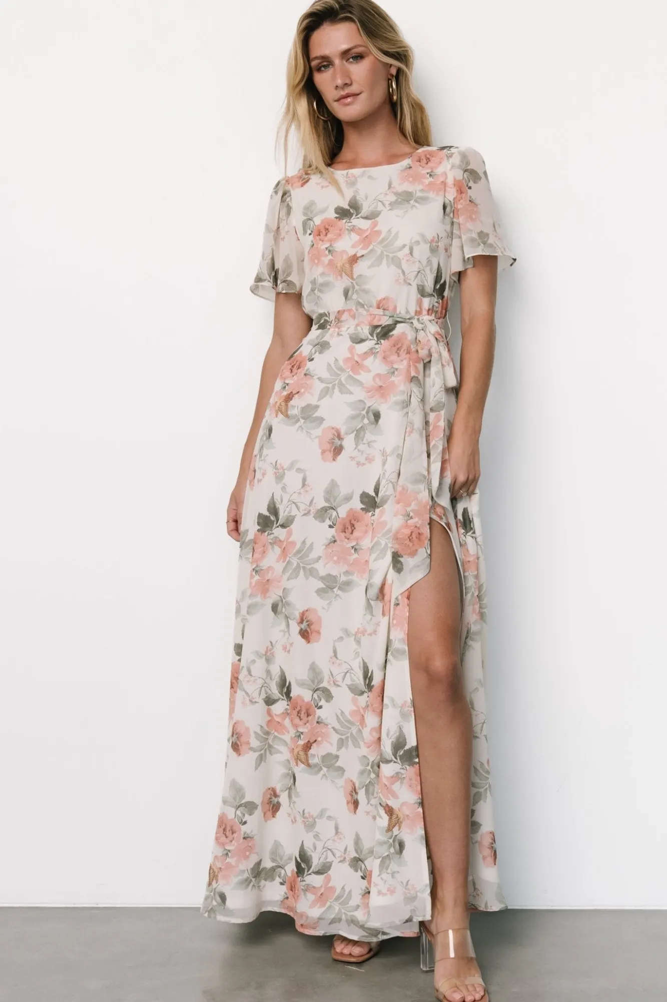 Baltic Born Naomi Short Sleeve Maxi Dress | Ivory + Coral Floral