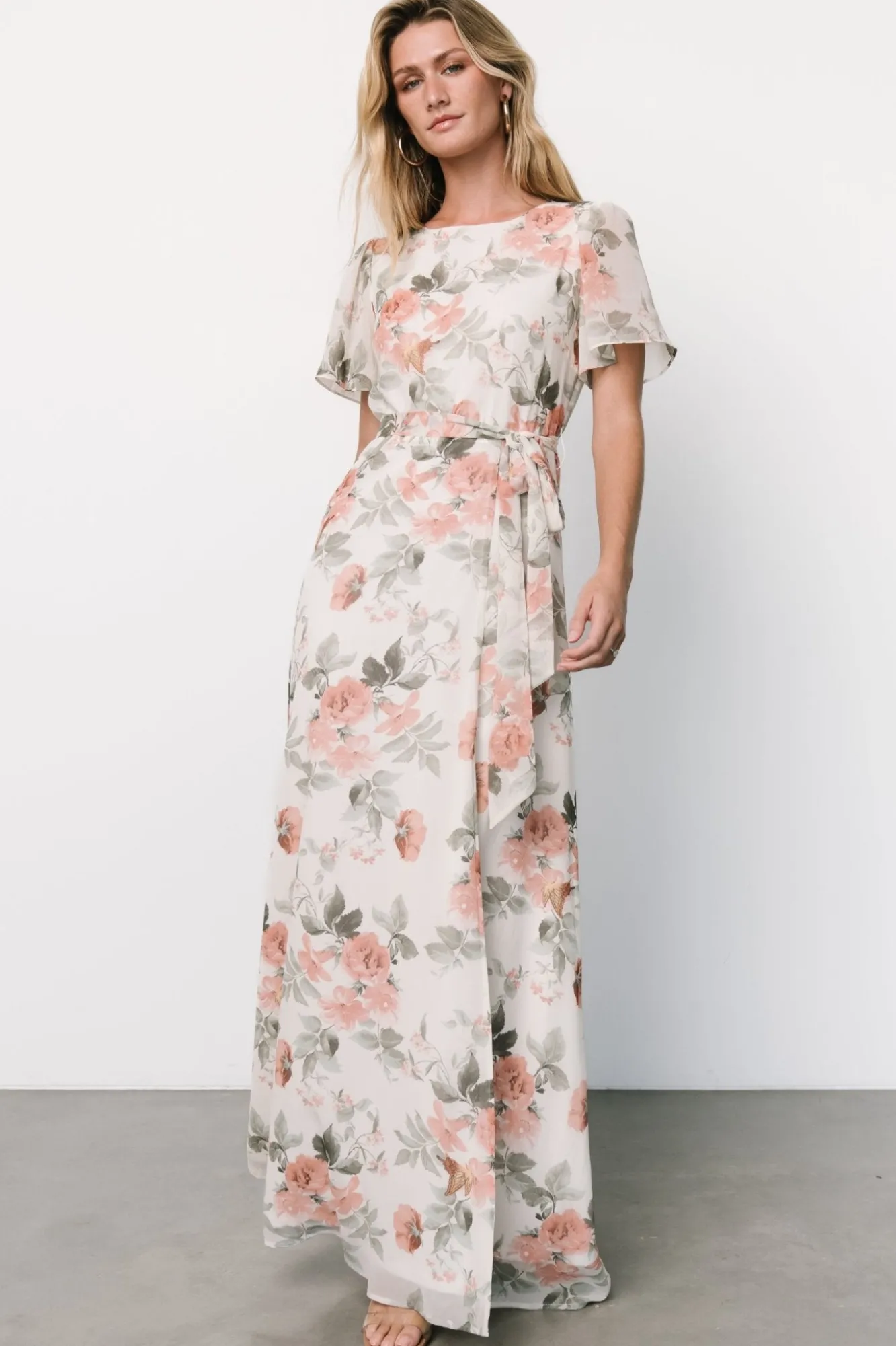 Baltic Born Naomi Short Sleeve Maxi Dress | Ivory + Coral Floral