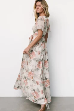 Baltic Born Naomi Short Sleeve Maxi Dress | Ivory + Coral Floral