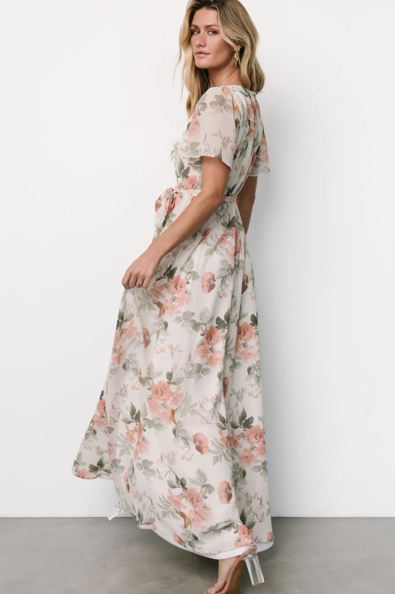 Baltic Born Naomi Short Sleeve Maxi Dress | Ivory + Coral Floral