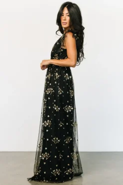 Baltic Born Natalia Floral Embellished Maxi Dress | Black + Gold