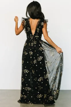 Baltic Born Natalia Floral Embellished Maxi Dress | Black + Gold