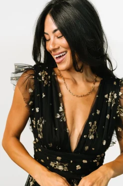 Baltic Born Natalia Floral Embellished Maxi Dress | Black + Gold