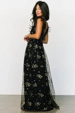 Baltic Born Natalia Floral Embellished Maxi Dress | Black + Gold