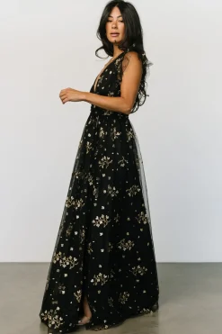 Baltic Born Natalia Floral Embellished Maxi Dress | Black + Gold