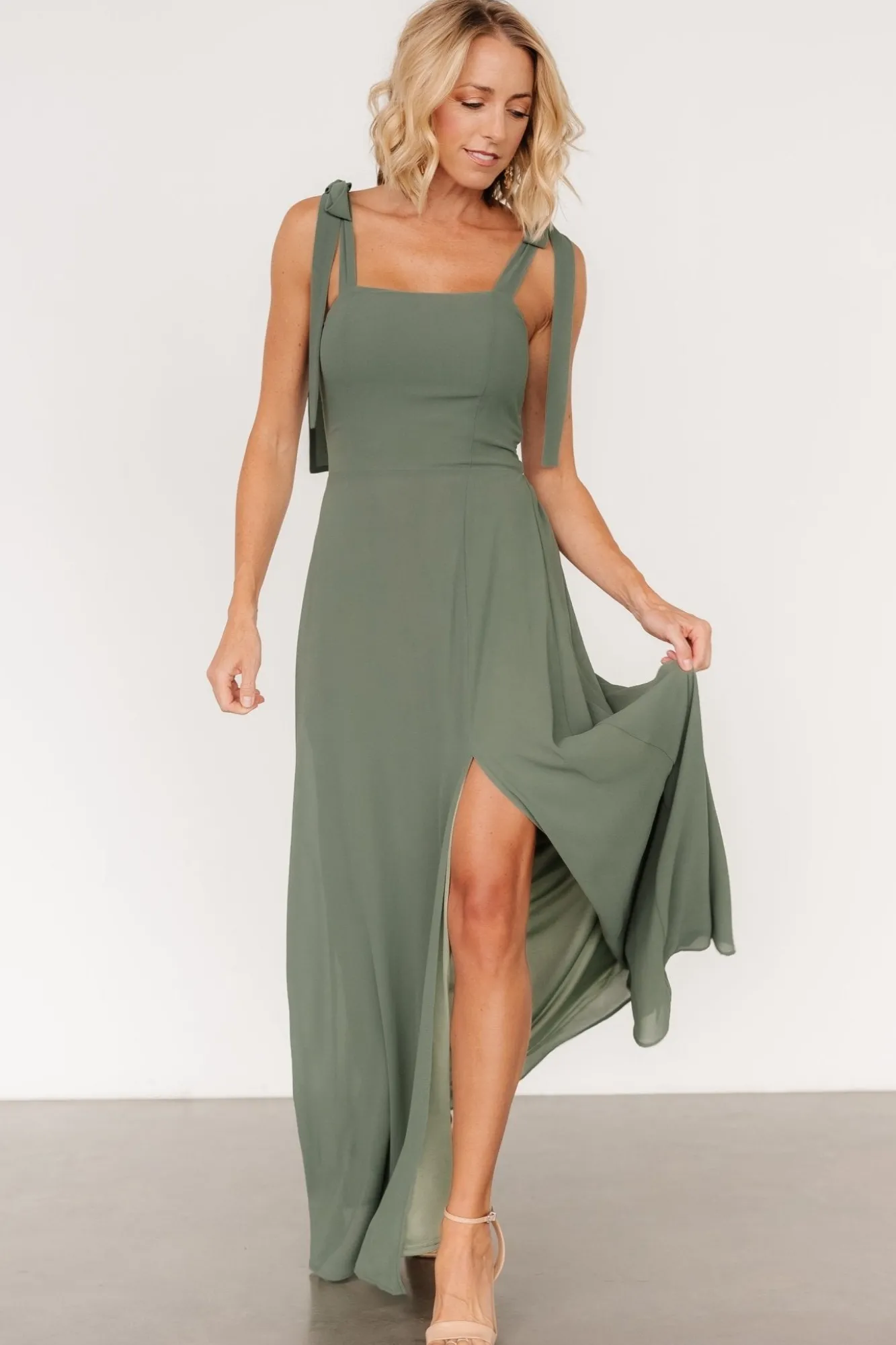 Baltic Born Necia Tie Shoulder Maxi Dress | Dark Sage