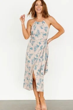 Baltic Born Nicole Faux Wrap Midi Dress | Natural + Blue