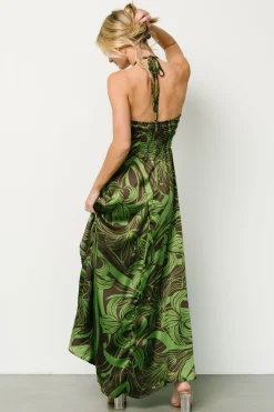Baltic Born Norah Halter Dress | Brown + Green Print