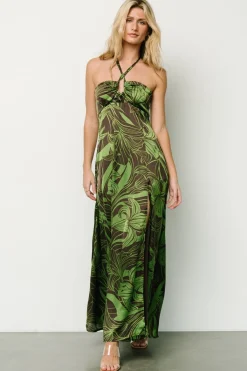 Baltic Born Norah Halter Dress | Brown + Green Print