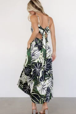 Baltic Born Norita Tie Back Tank Dress | Black + Green Print