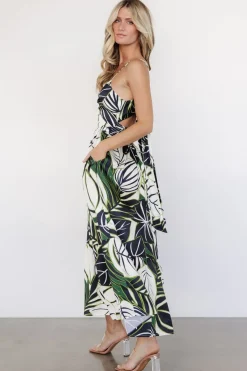 Baltic Born Norita Tie Back Tank Dress | Black + Green Print