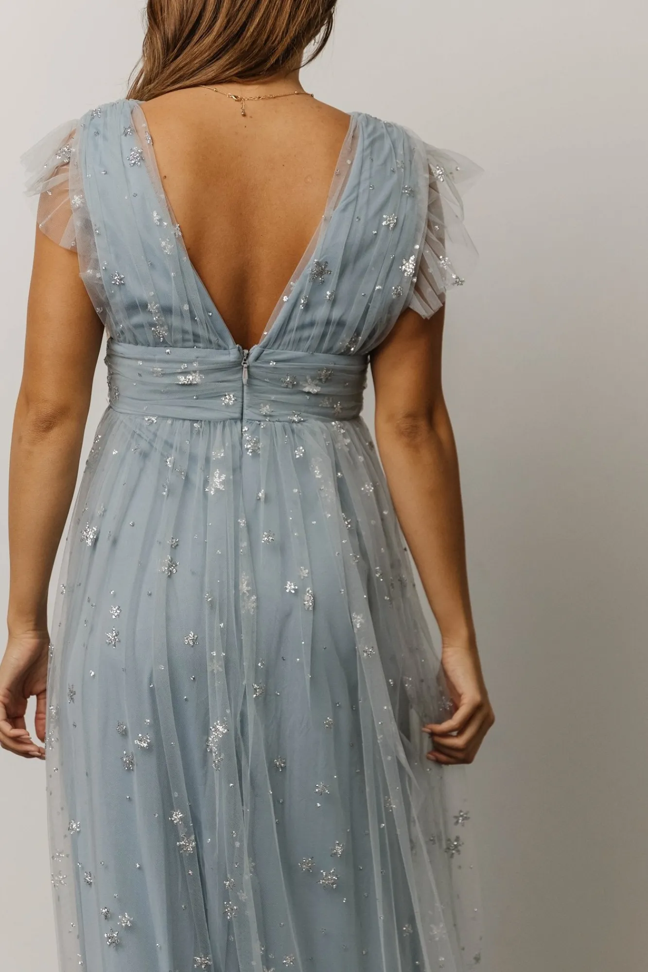 Baltic Born Nova Shimmer Maxi Dress | Dusty Blue + Silver