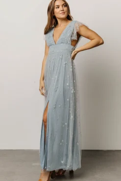 Baltic Born Nova Shimmer Maxi Dress | Dusty Blue + Silver