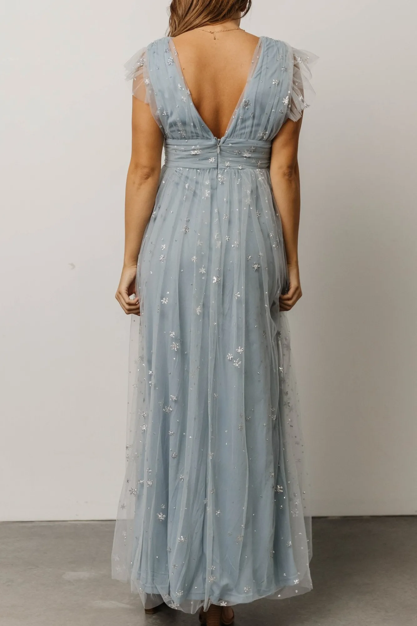 Baltic Born Nova Shimmer Maxi Dress | Dusty Blue + Silver