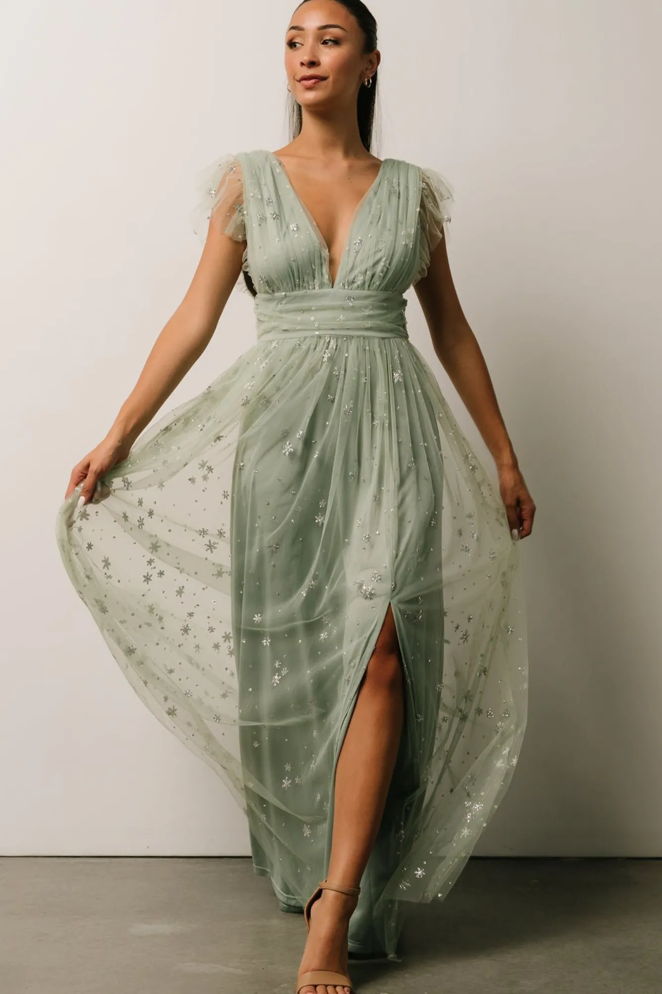 Baltic Born Nova Shimmer Maxi Dress | Sage + Silver