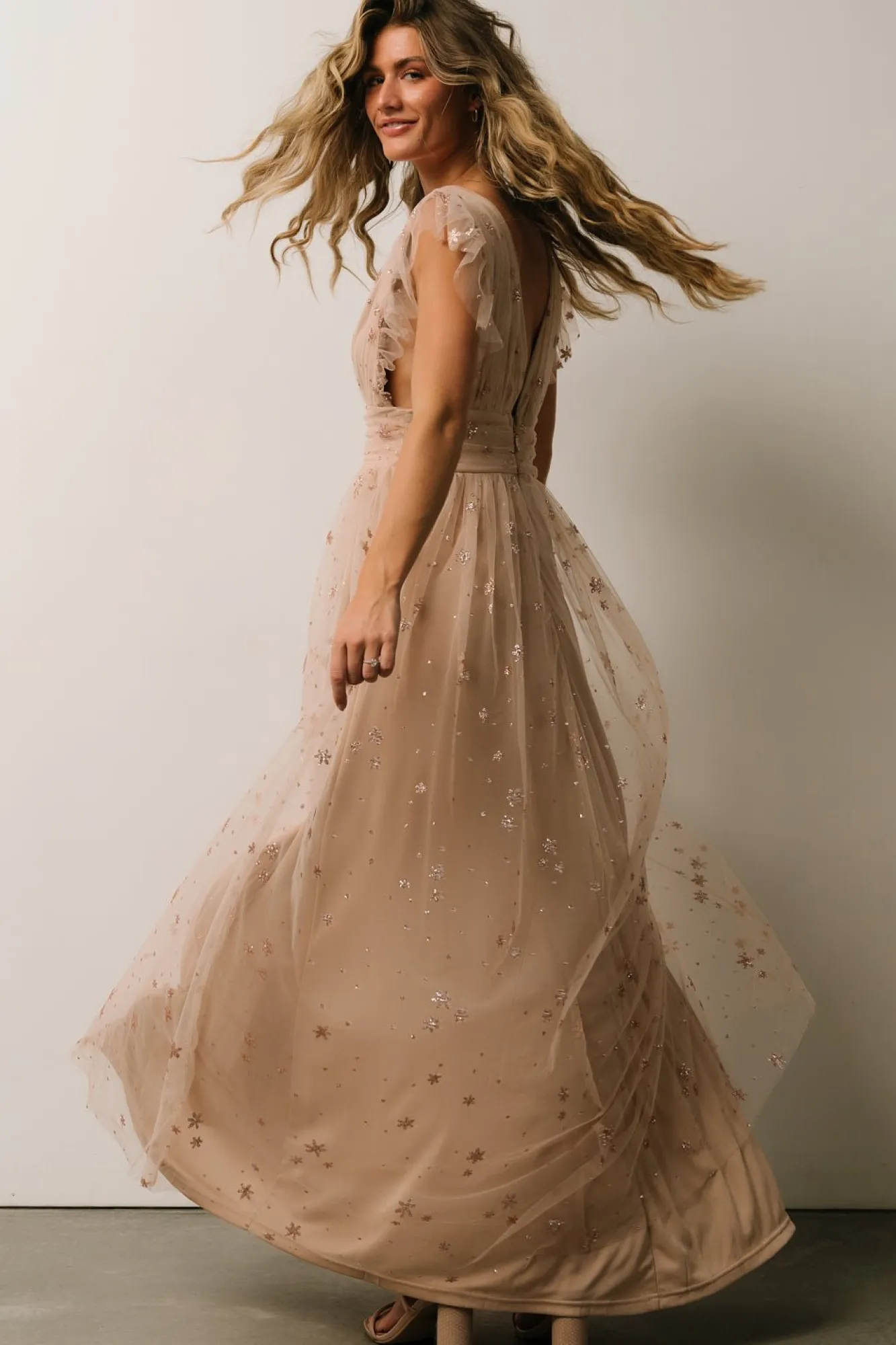 Baltic Born Nova Shimmer Maxi Dress | Natural + Blush