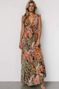 Baltic Born Nylah Back Tie Maxi Dress | Mocha Multi