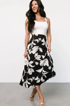 Baltic Born Osaka Midi Skirt | Black + White Floral