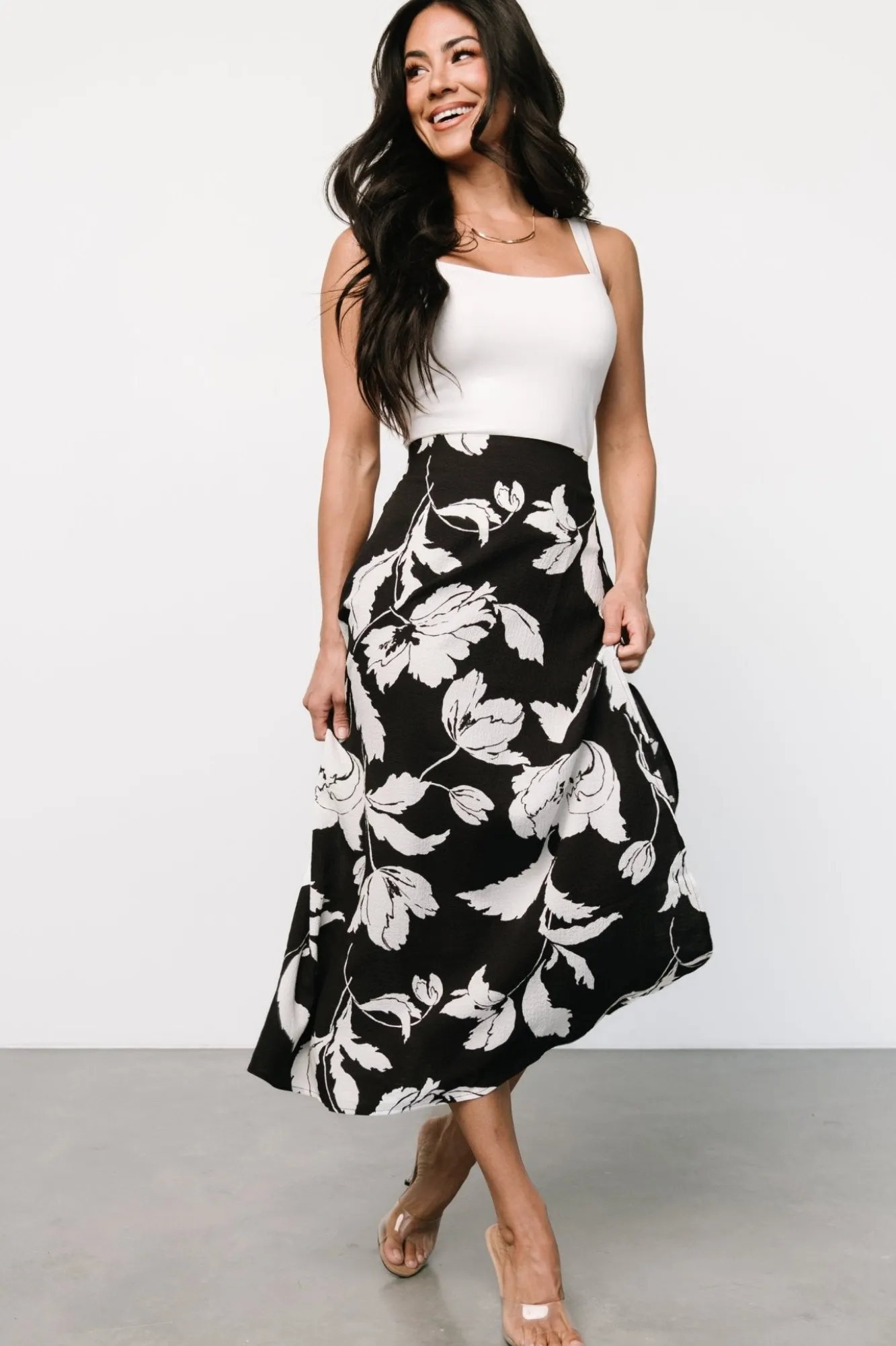 Baltic Born Osaka Midi Skirt | Black + White Floral