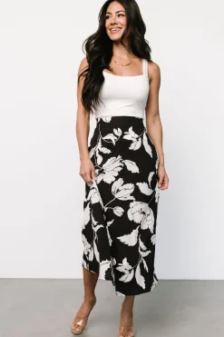 Baltic Born Osaka Midi Skirt | Black + White Floral