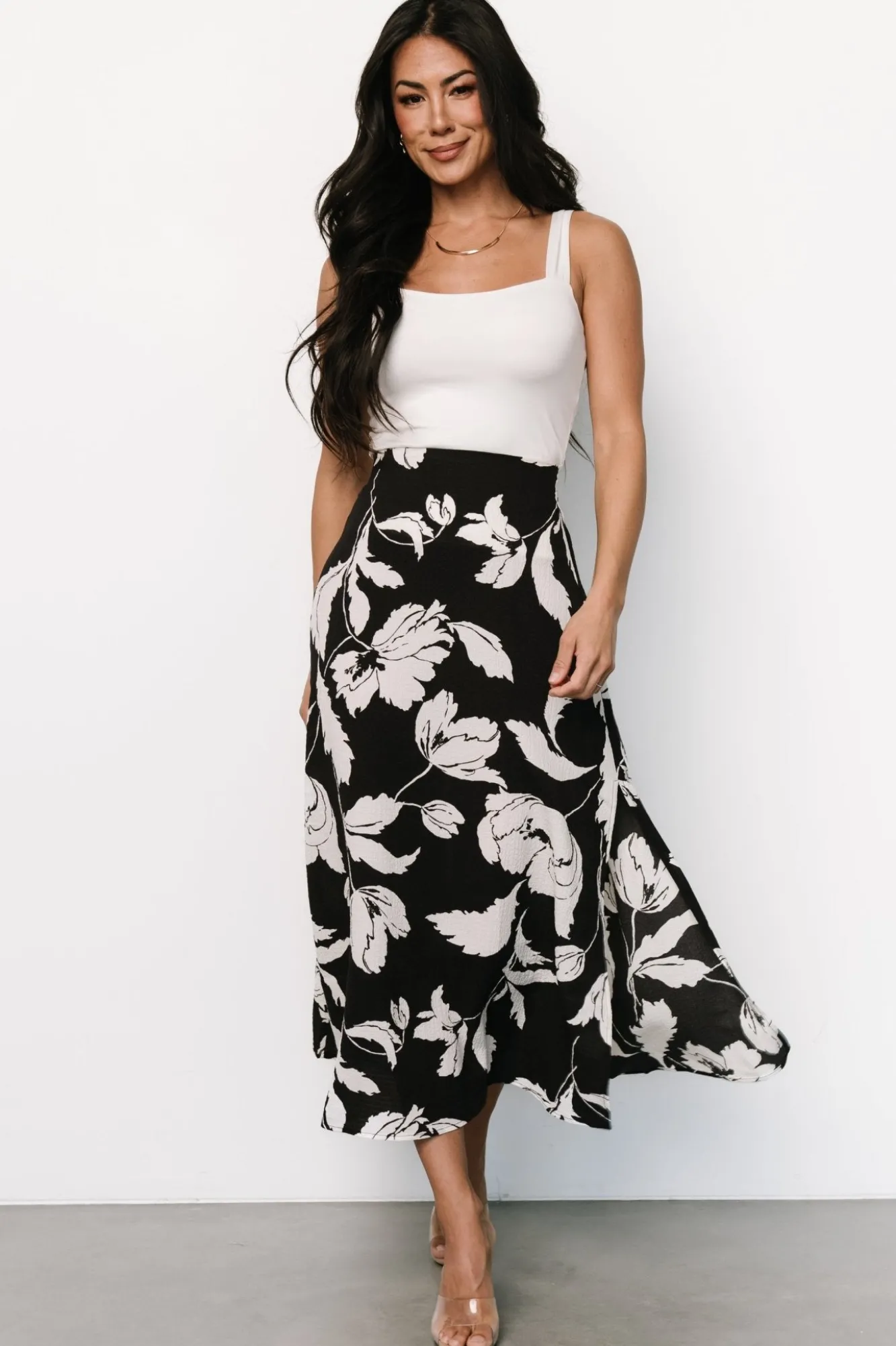 Baltic Born Osaka Midi Skirt | Black + White Floral