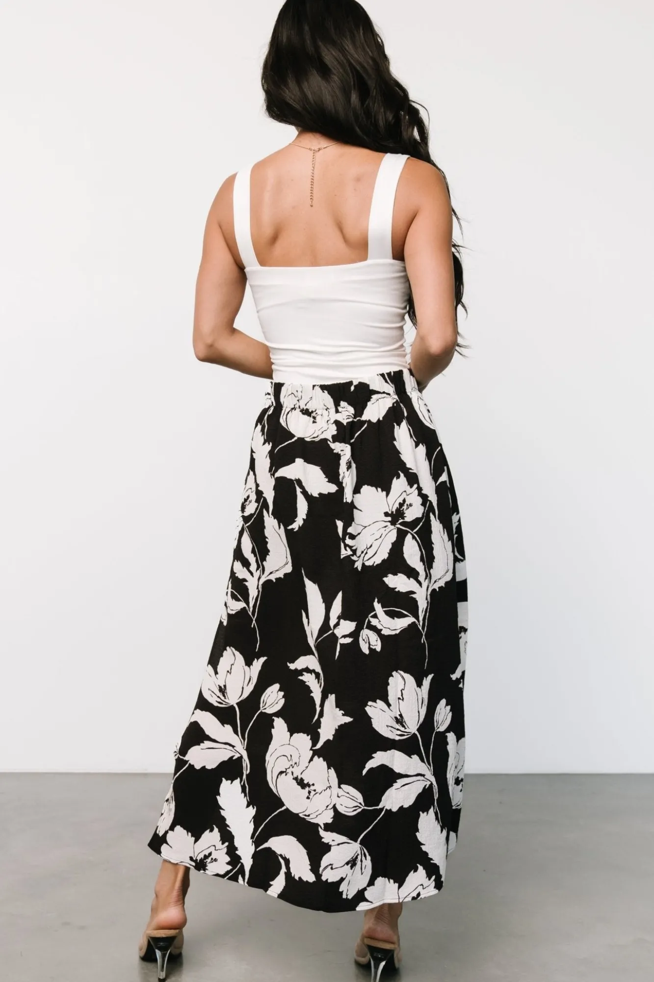 Baltic Born Osaka Midi Skirt | Black + White Floral