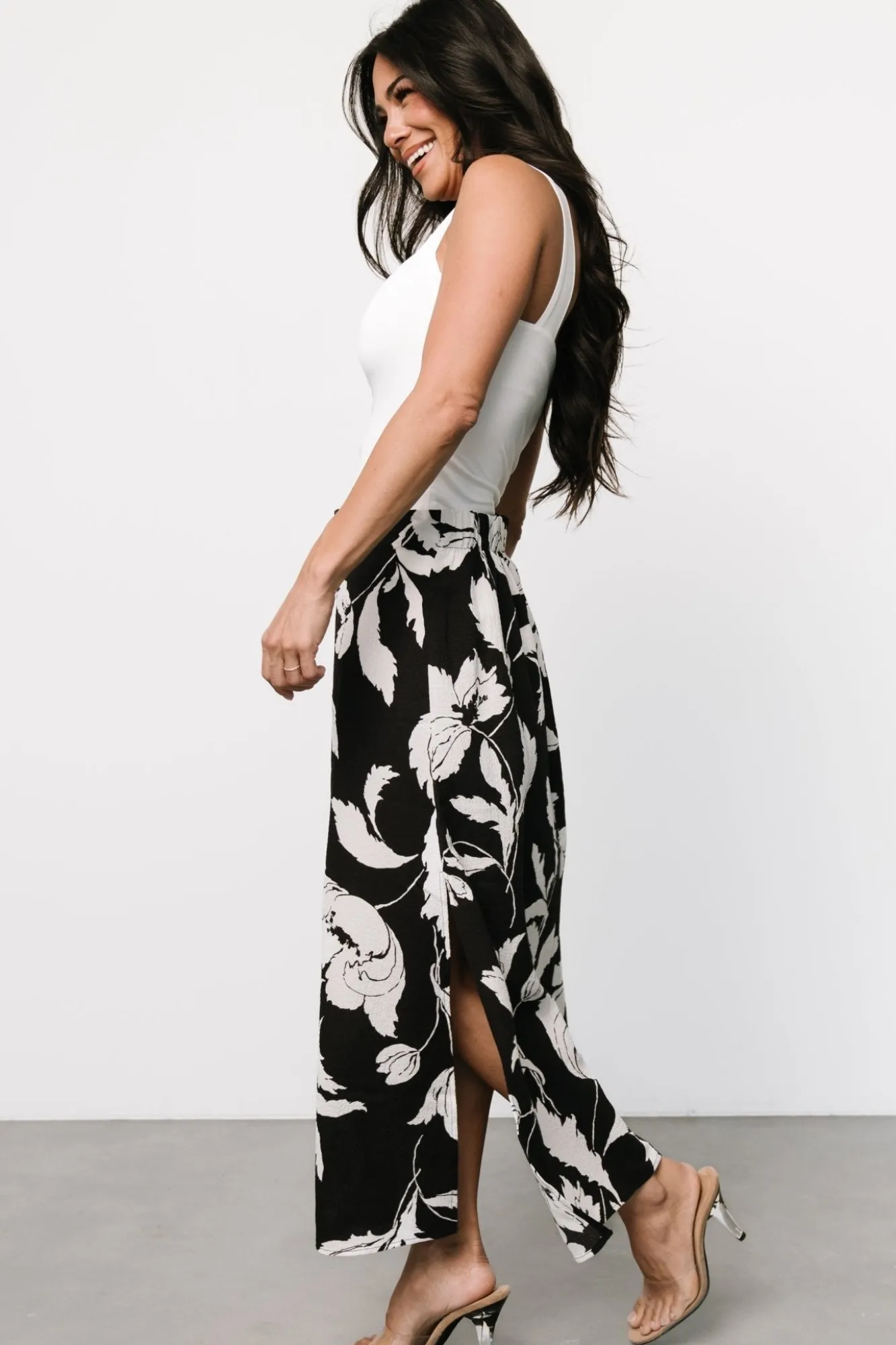 Baltic Born Osaka Midi Skirt | Black + White Floral
