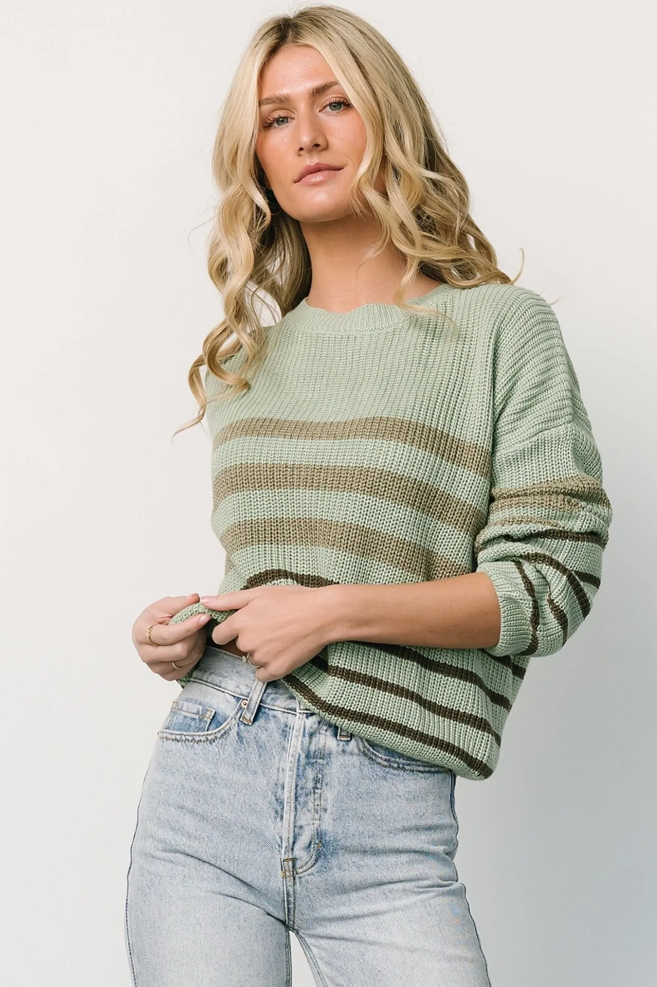 Baltic Born Oslo Striped Sweater | Dusty Olive