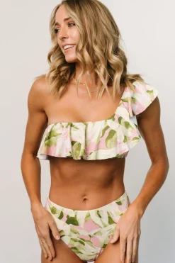 Baltic Born Palma Ruffle Bikini Top | Green + Pink