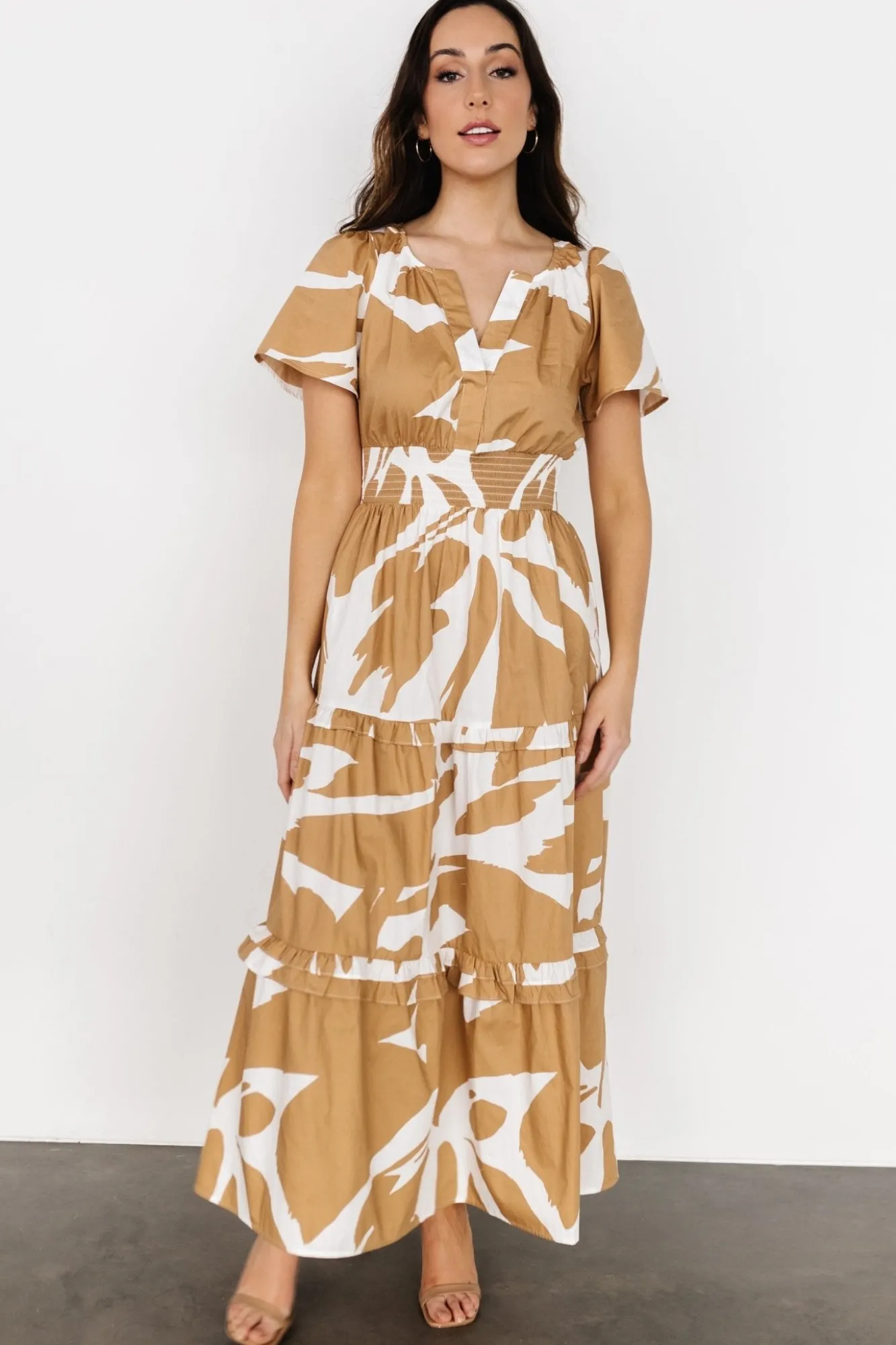 Baltic Born Palmer Tiered Maxi Dress | Camel + White