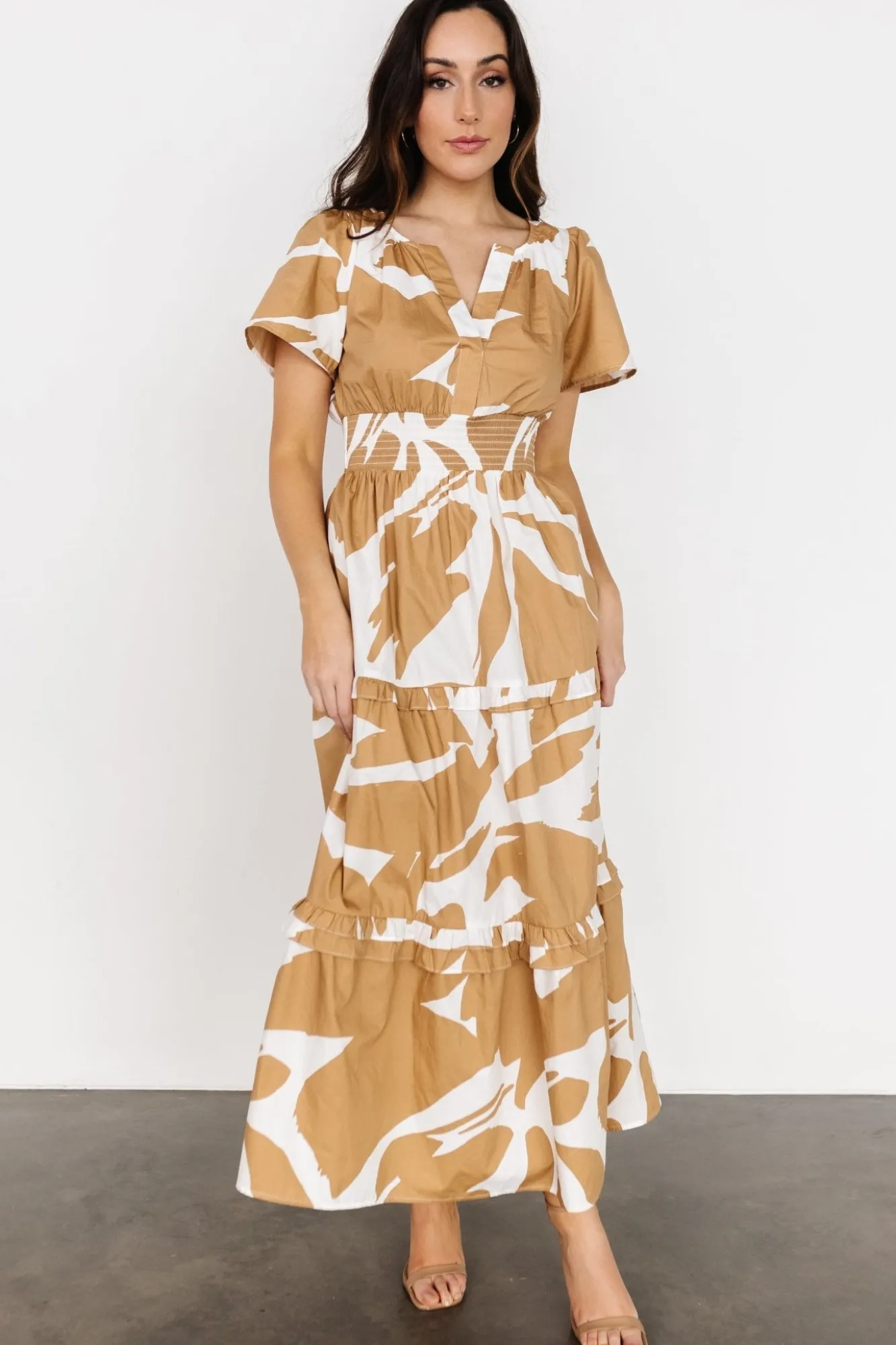 Baltic Born Palmer Tiered Maxi Dress | Camel + White