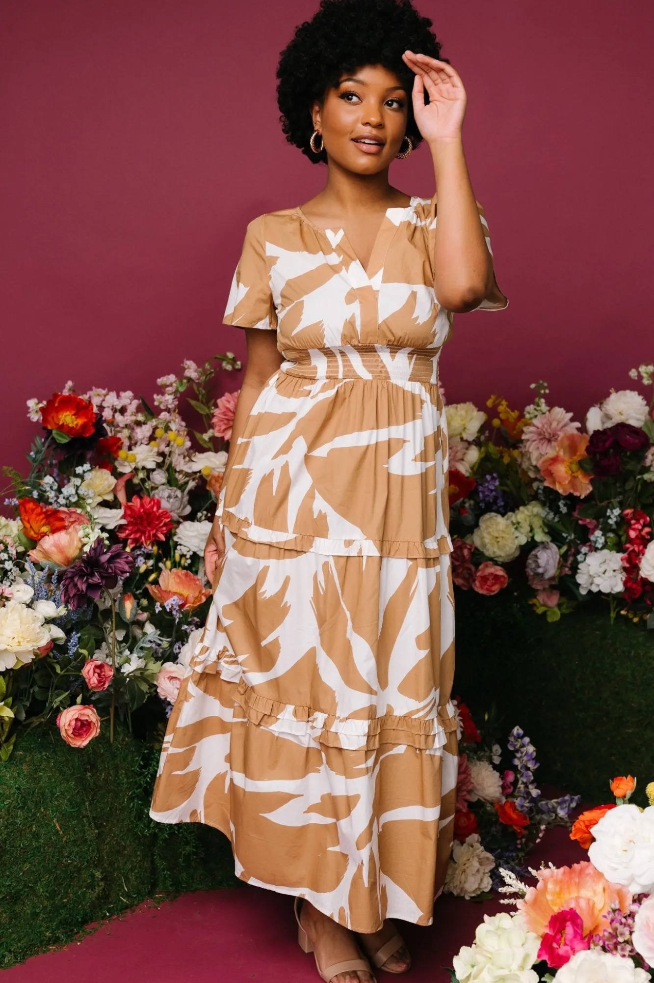 Baltic Born Palmer Tiered Maxi Dress | Camel + White