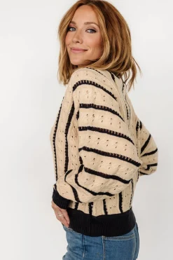 Baltic Born Paola Pointelle Sweater | Beige + Navy