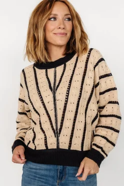 Baltic Born Paola Pointelle Sweater | Beige + Navy
