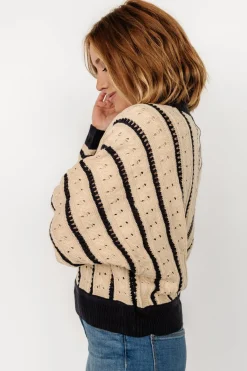 Baltic Born Paola Pointelle Sweater | Beige + Navy