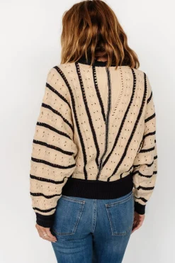 Baltic Born Paola Pointelle Sweater | Beige + Navy