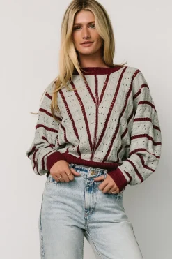 Baltic Born Paola Pointelle Sweater | Light Blue + Burgundy